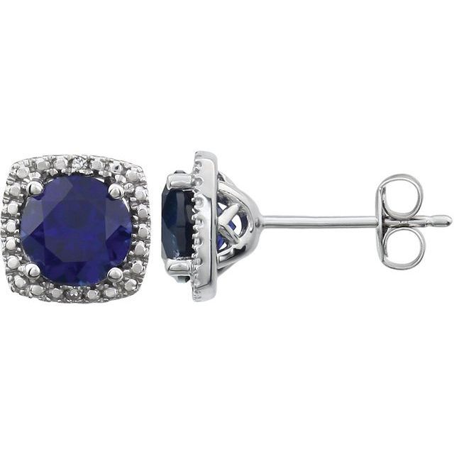 Sterling Silver Gemstone & .015 CTW Diamond Halo-Style Earrings- Sparkle & Jade-SparkleAndJade.com 650167:106:P