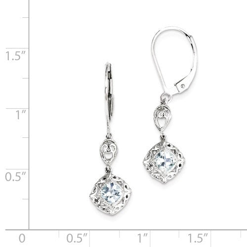 Sterling Silver Genuine Aquamarine & Diamond Filigree Lever Back Earrings- Sparkle & Jade-SparkleAndJade.com QE10019AQ