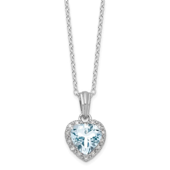 Sterling Silver Genuine Aquamarine Heart and Diamond Necklace- Sparkle & Jade-SparkleAndJade.com PXS2963/AQ-SSBS45