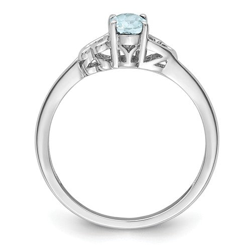 Sterling Silver Genuine Aquamarine March Birthstone Heart Ring- Sparkle & Jade-SparkleAndJade.com 