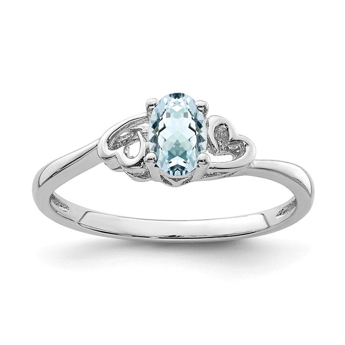 Sterling Silver Genuine Aquamarine March Birthstone Heart Ring- Sparkle & Jade-SparkleAndJade.com QBR15MAR-5