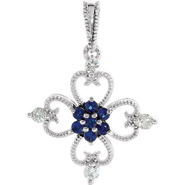 Sterling Silver Genuine Blue Sapphire & 1/10 CTW Diamond Pendant- Sparkle & Jade-SparkleAndJade.com 69538:329:P