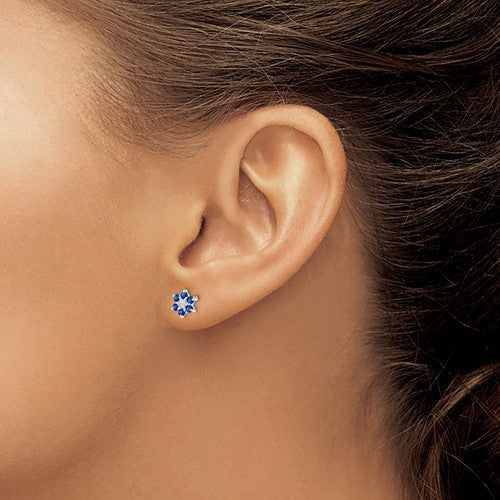 Sterling Silver Genuine Blue Sapphire And Diamond 6mm Flower Post Earrings- Sparkle & Jade-SparkleAndJade.com QDX306