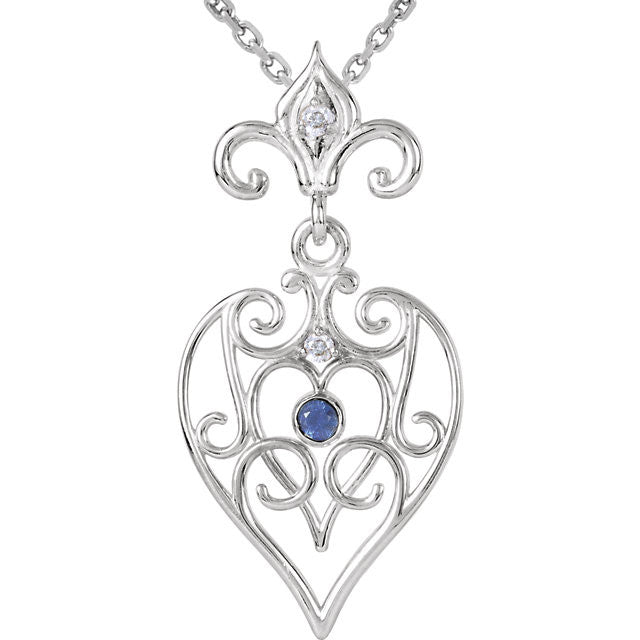 Sterling Silver Genuine Blue Sapphire & .025 CTW Diamond 18" Necklace- Sparkle & Jade-SparkleAndJade.com 85597:70000:P