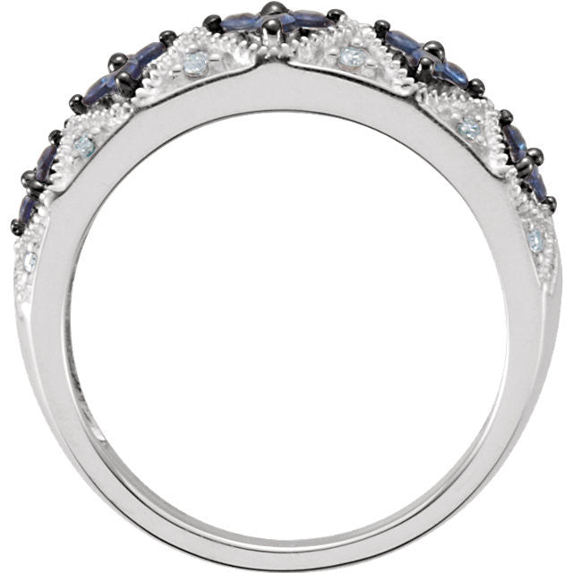 Sterling Silver Genuine Blue Sapphire & .05 CTW Diamond Ring- Sparkle & Jade-SparkleAndJade.com 