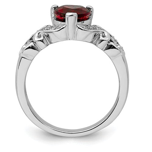 Sterling Silver Genuine Diamond And Garnet Heart Ring- Sparkle & Jade-SparkleAndJade.com 