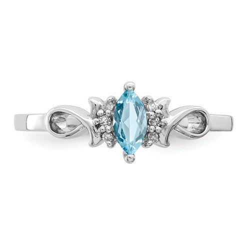 Sterling Silver Genuine Diamond And Marquise Sky Blue Topaz Ring- Sparkle & Jade-SparkleAndJade.com 
