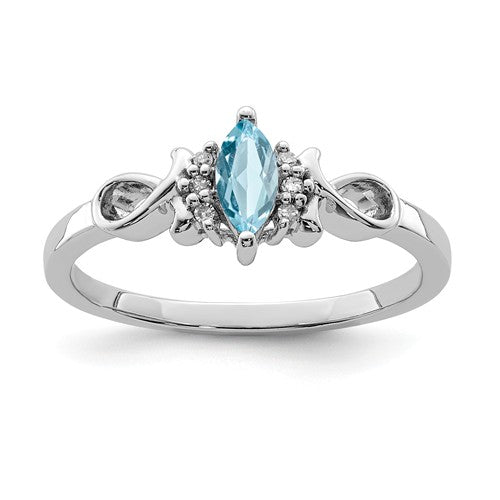 Sterling Silver Genuine Diamond And Marquise Sky Blue Topaz Ring- Sparkle & Jade-SparkleAndJade.com 