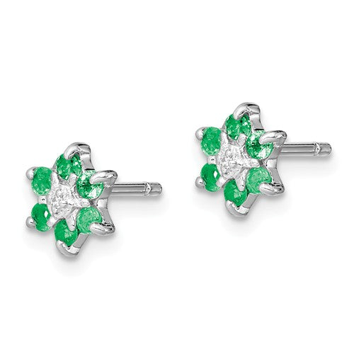 Sterling Silver Genuine Emerald And Diamond Post Earrings- Sparkle & Jade-SparkleAndJade.com QDX307