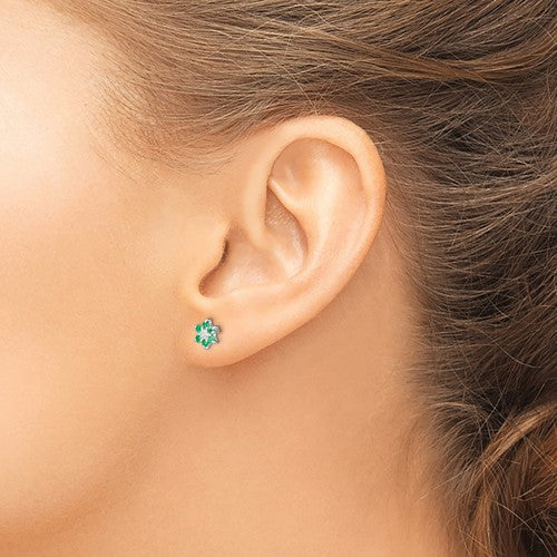 Sterling Silver Genuine Emerald And Diamond Post Earrings- Sparkle & Jade-SparkleAndJade.com QDX307