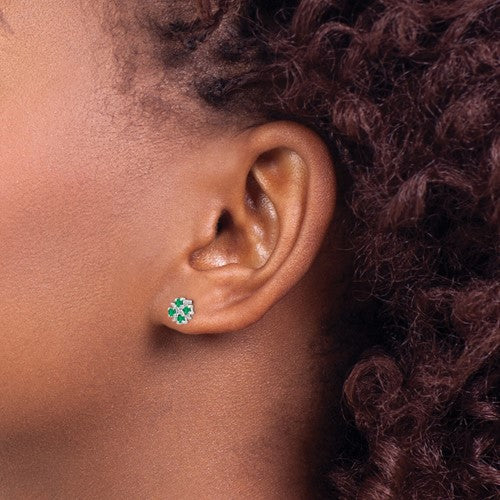 Sterling Silver Genuine Emerald And Diamond Post Earrings- Sparkle & Jade-SparkleAndJade.com QDX320