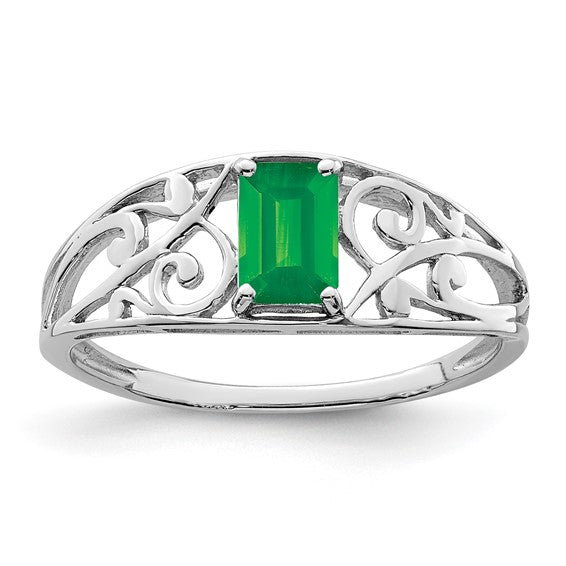 Sterling Silver Genuine Emerald Cut Gemstone Filigree Rings- Sparkle & Jade-SparkleAndJade.com QR4503E-6