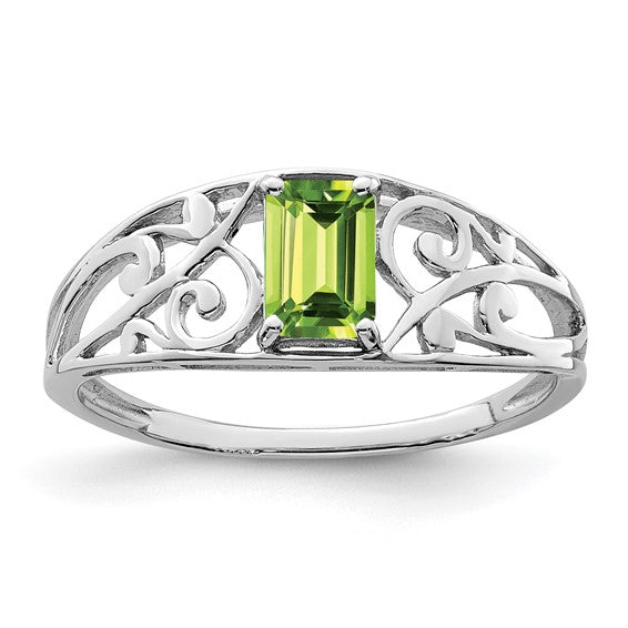 Sterling Silver Genuine Emerald Cut Gemstone Filigree Rings- Sparkle & Jade-SparkleAndJade.com QR4503PE-6