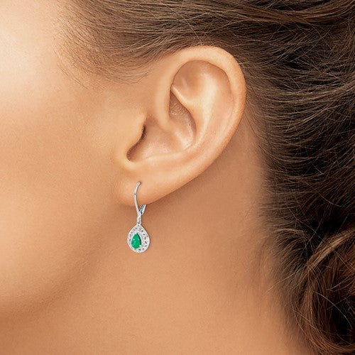 Sterling Silver Genuine Emerald Pear Teardrop Filigree Lever Back Earrings- Sparkle & Jade-SparkleAndJade.com QE10017E