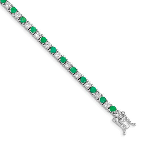 Sterling Silver Genuine Emerald or Sapphire And White Topaz Tennis Bracelets- Sparkle & Jade-SparkleAndJade.com QX807E