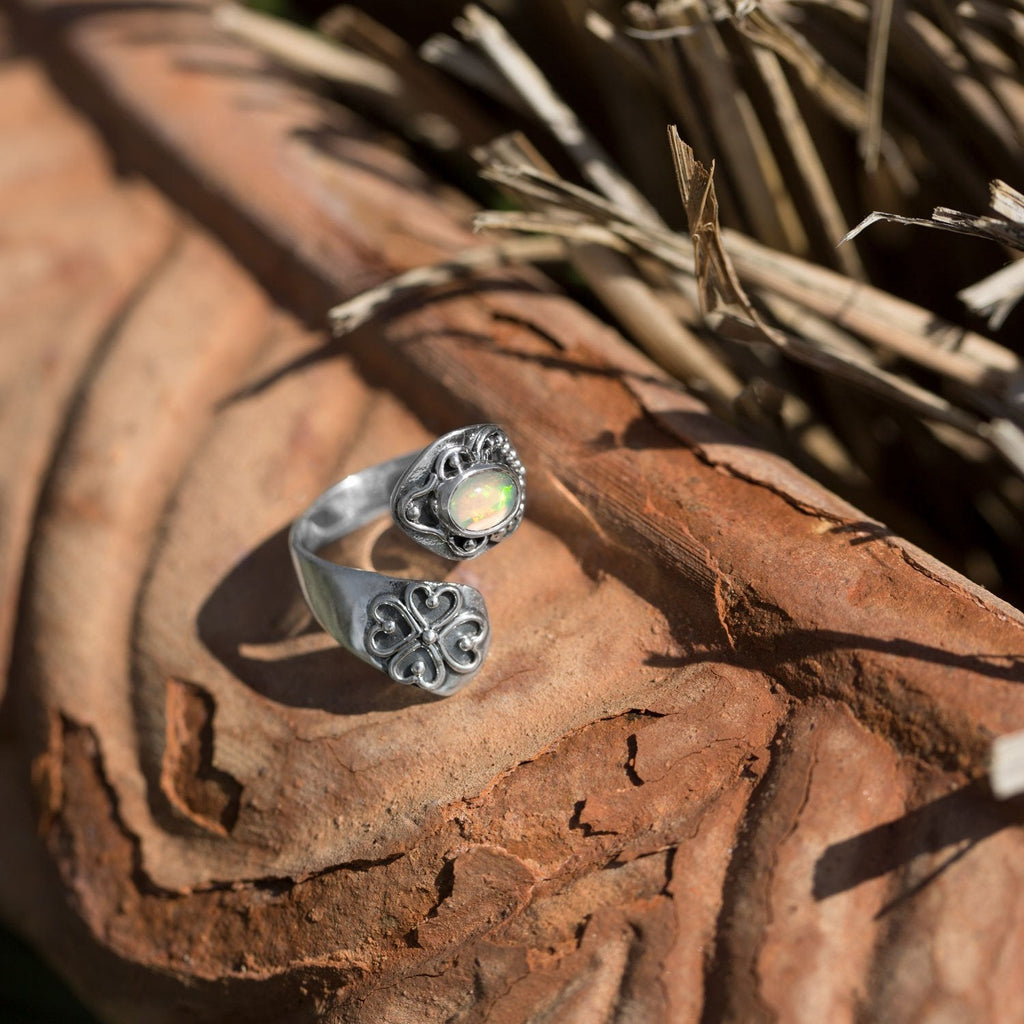 Sterling Silver Genuine Ethiopian Opal Wrap Ring- Sparkle & Jade-SparkleAndJade.com 