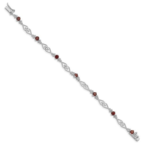 Red Sparkling Heart Tennis Bracelet, Sterling silver