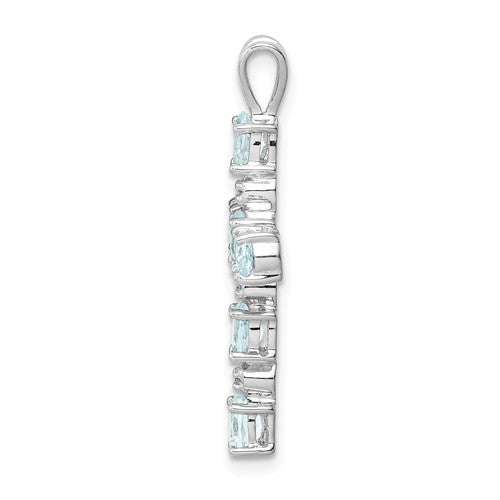 Sterling Silver Genuine Oval Aquamarine And Diamond Cross Pendant- Sparkle & Jade-SparkleAndJade.com QP2955AQ