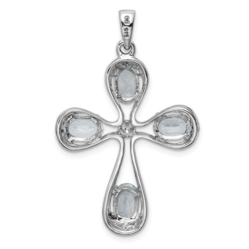 Sterling Silver Genuine Oval Gemstone And Diamond Cross Pendants- Sparkle & Jade-SparkleAndJade.com 