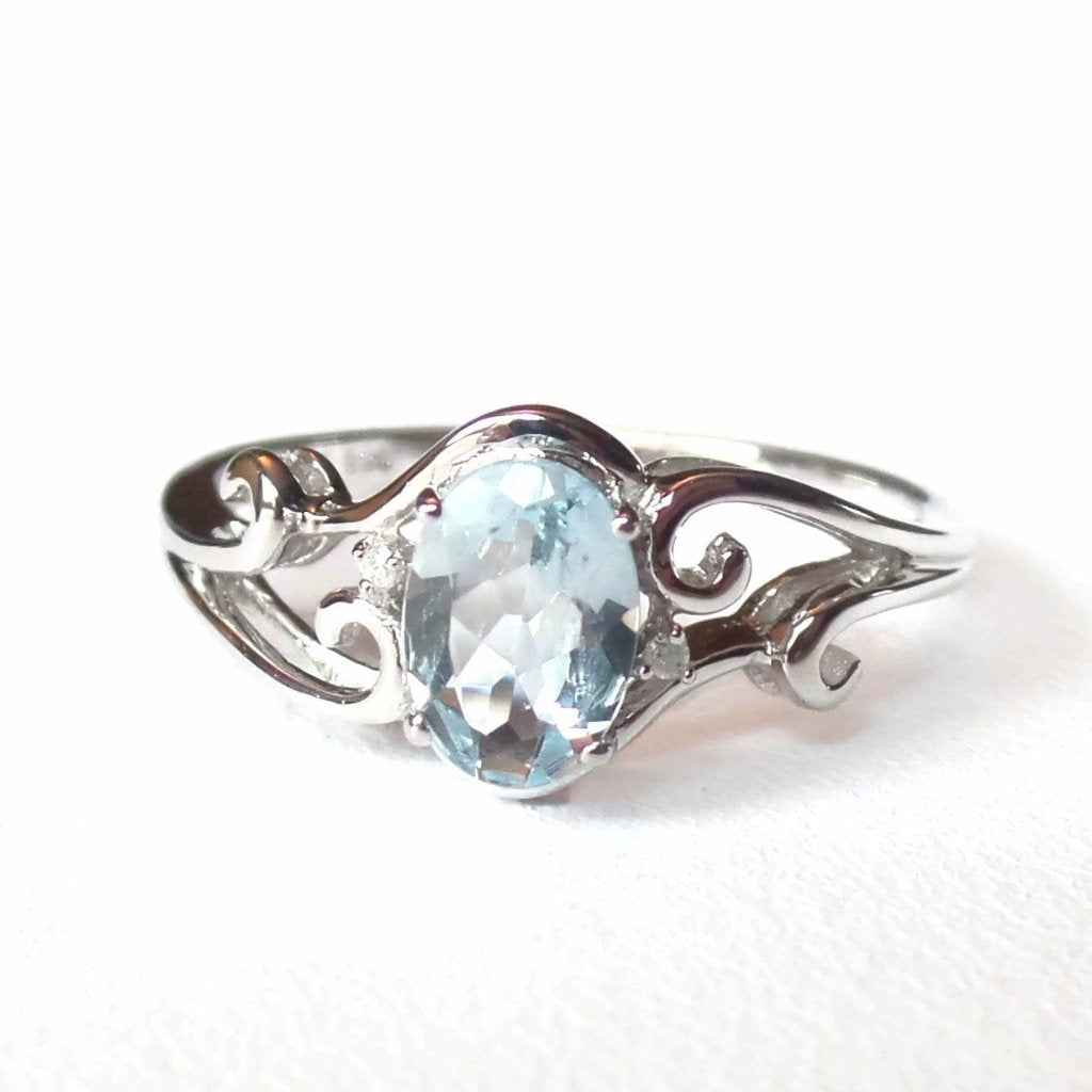 Sterling Silver Genuine Oval Gemstone & Diamond Rings- Sparkle & Jade-SparkleAndJade.com 