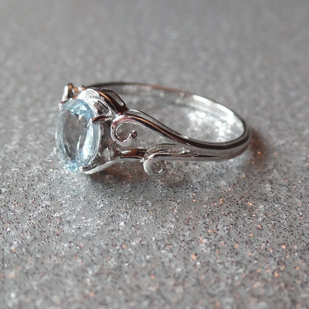 Sterling Silver Genuine Oval Gemstone & Diamond Rings- Sparkle & Jade-SparkleAndJade.com 