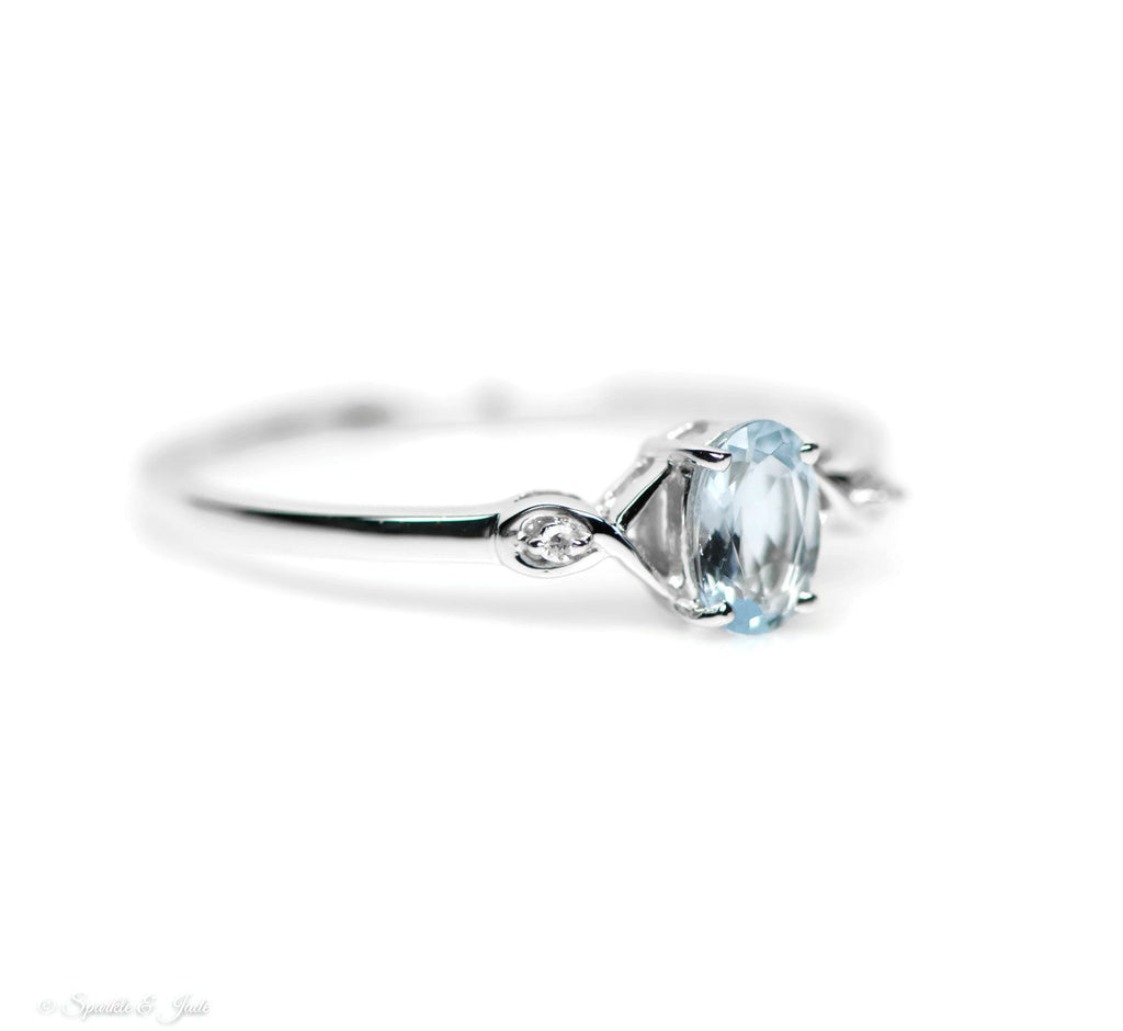 Sterling Silver Genuine Oval Gemstone and Diamond Ring- Sparkle & Jade-SparkleAndJade.com 