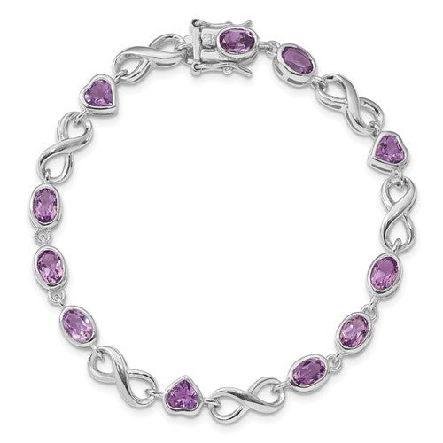 Sterling Silver Genuine Oval and Heart Gemstone Infinity Link Bracelets- Sparkle & Jade-SparkleAndJade.com QX874AM