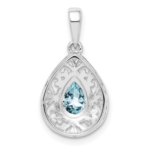 Sterling Silver Genuine Pear Gemstone Filigree Pendant- Sparkle & Jade-SparkleAndJade.com 