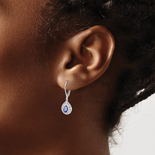 Sterling Silver Genuine Pear Tanzanite Filigree Lever Back Earrings- Sparkle & Jade-SparkleAndJade.com QE10017TZ