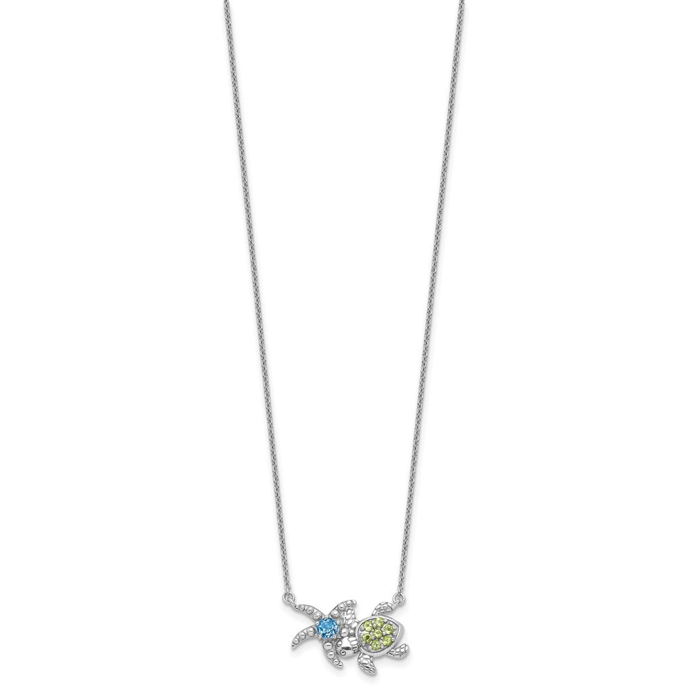 Sterling Silver Genuine Peridot and Light Swiss Blue Topaz Turtle Starfish Necklace- Sparkle & Jade-SparkleAndJade.com QG6747PE-18.75