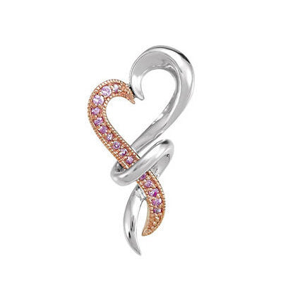 Sterling Silver Genuine Pink Sapphire and Rose Gold Heart Pendant- Sparkle & Jade-SparkleAndJade.com 69584
