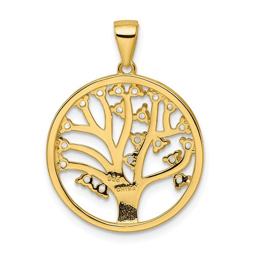 Sterling Silver Gold Plated Created White Sapphire Tree Of Life Pendant- Sparkle & Jade-SparkleAndJade.com QP4904