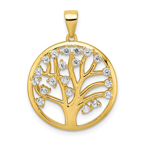 Sterling Silver Gold Plated Created White Sapphire Tree Of Life Pendant- Sparkle & Jade-SparkleAndJade.com QP4904