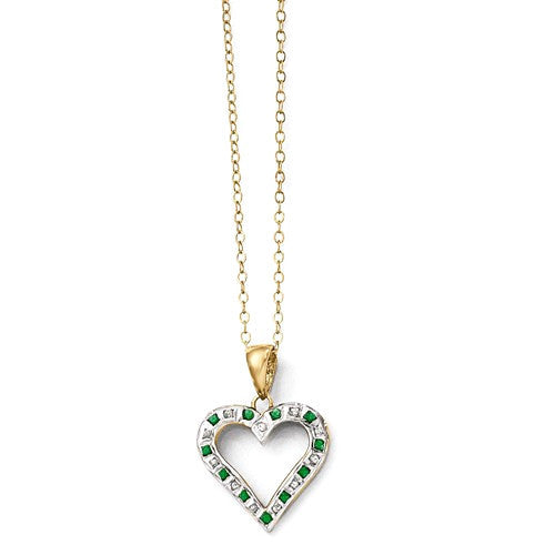 Sterling Silver & Gold-Plated Diamond & Emerald Heart Necklace- Sparkle & Jade-SparkleAndJade.com QDF138