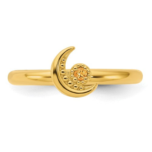 Sterling Silver Gold Plated Stackable Expressions Citrine Moon Ring- Sparkle & Jade-SparkleAndJade.com 