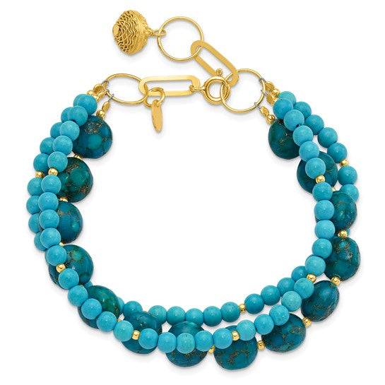 Sterling Silver Gold-plated Recon Zircon and Turquoise Bracelet- Sparkle & Jade-SparkleAndJade.com QH5835-8