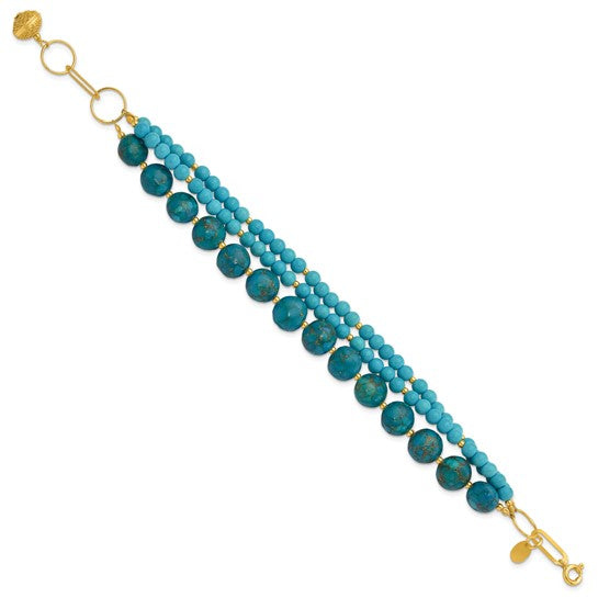 Sterling Silver Gold-plated Recon Zircon and Turquoise Bracelet- Sparkle & Jade-SparkleAndJade.com QH5835-8