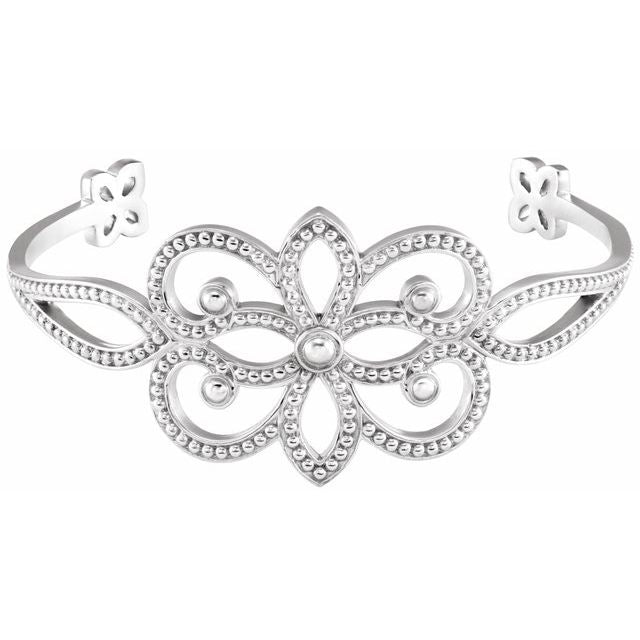 Sterling Silver Granulated Floral Bangle Bracelet- Sparkle & Jade-SparkleAndJade.com BRC743:105:P