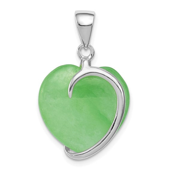 Sterling Silver Green Jade Heart Pendant- Sparkle & Jade-SparkleAndJade.com QP259
