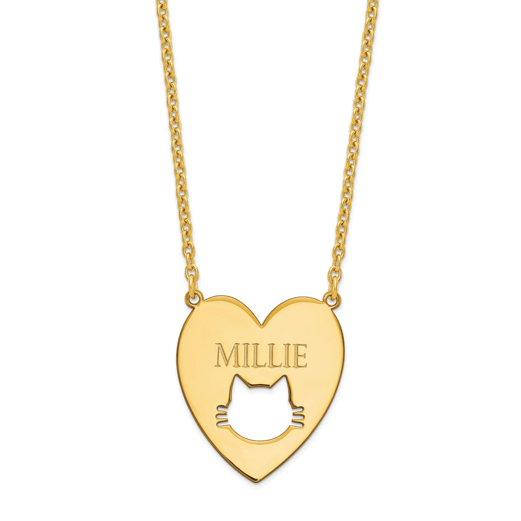 Sterling Silver Heart With Cat Face Engraved Name Necklace- Sparkle & Jade-SparkleAndJade.com 