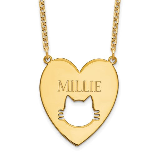 Sterling Silver Heart With Cat Face Engraved Name Necklace- Sparkle & Jade-SparkleAndJade.com XNA780GP