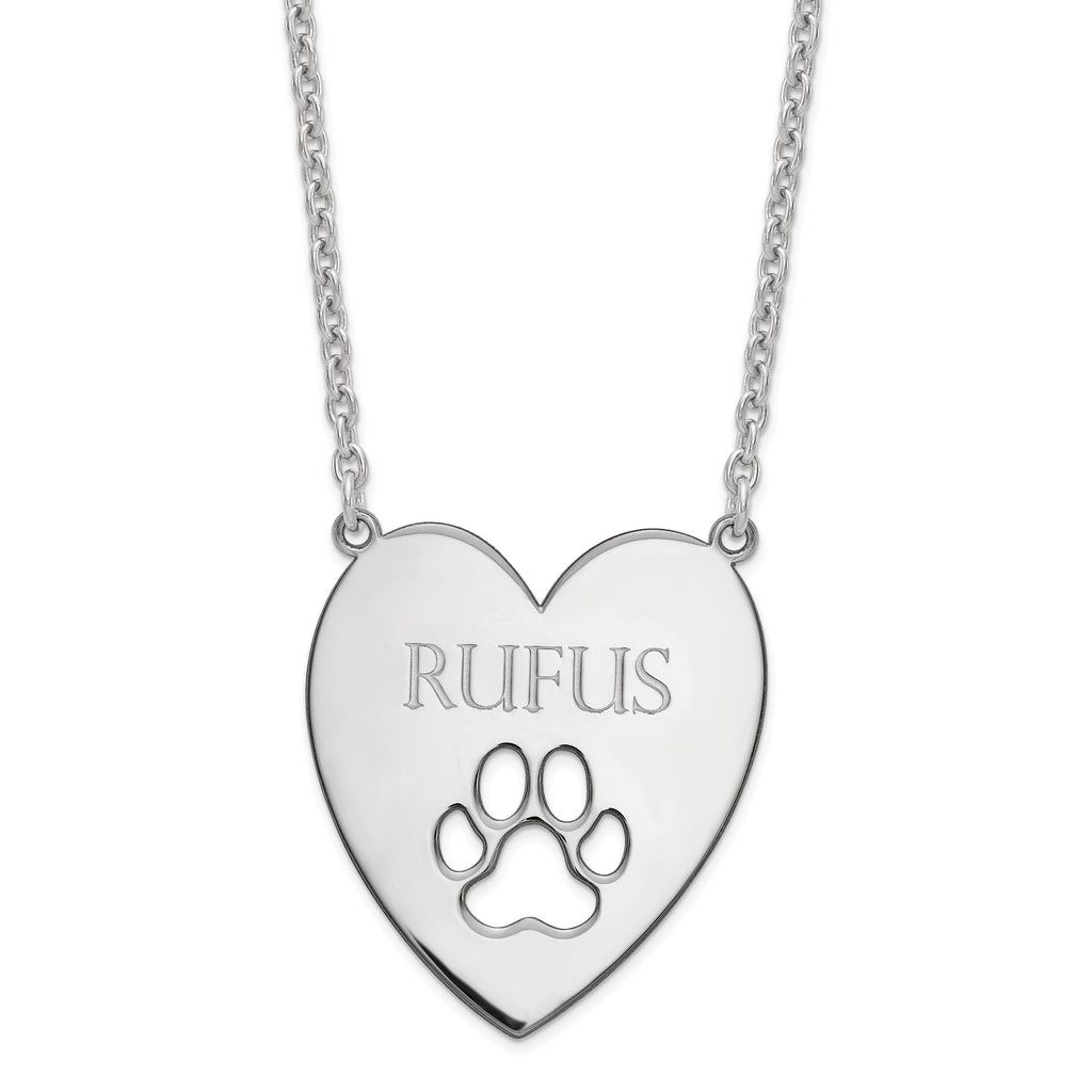 Sterling Silver Heart With Dog Paw Print and Engraved Name Necklace- Sparkle & Jade-SparkleAndJade.com XNA779SS