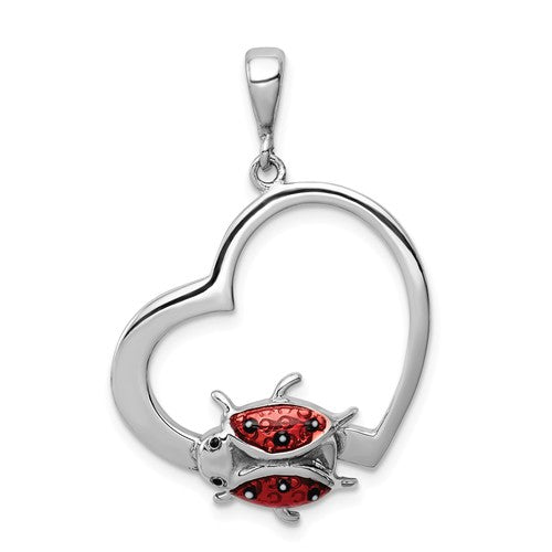 Sterling Silver Heart With Enameled Red Ladybug Pendant- Sparkle & Jade-SparkleAndJade.com QP2412