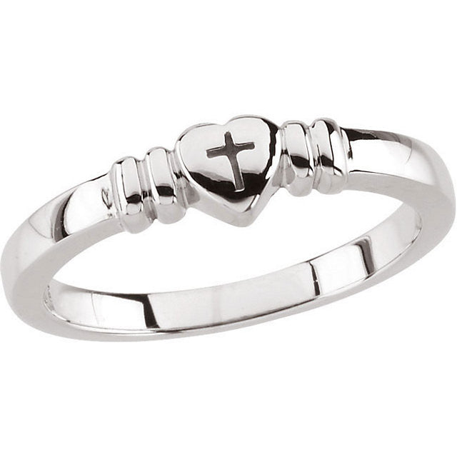 Sterling Silver Heart with Cross Engravable Chastity Ring- Sparkle & Jade-SparkleAndJade.com 