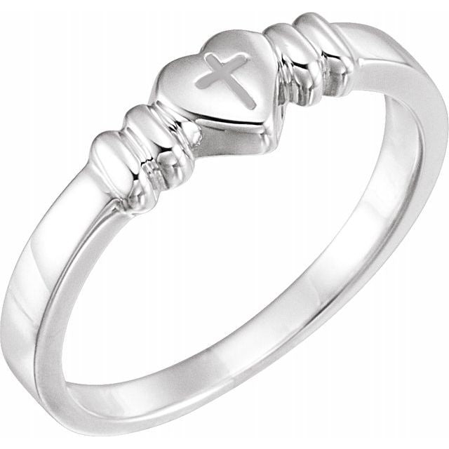 Sterling Silver Heart with Cross Engravable Chastity Ring- Sparkle & Jade-SparkleAndJade.com 