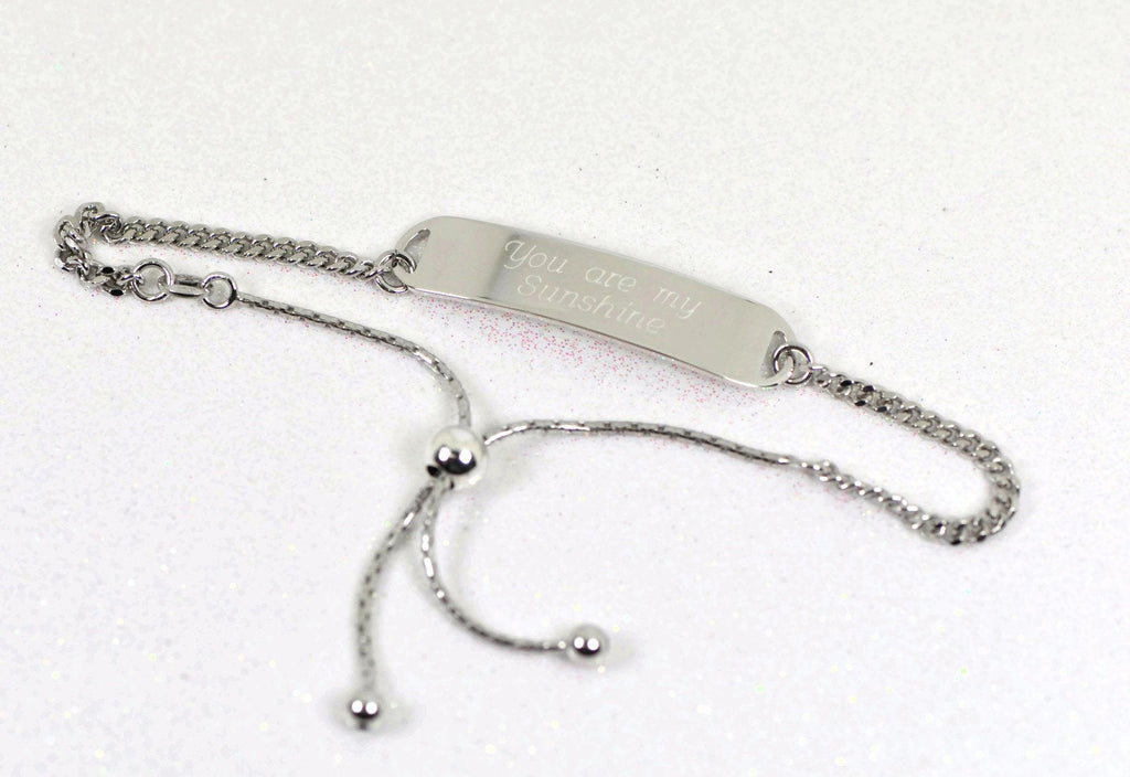 Sterling Silver ID Plate Adjustable Bolo Bracelet- Sparkle & Jade-SparkleAndJade.com QG4530