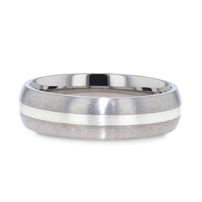 Thorsten REN Sterling Silver Inlay Titanium Wedding Band with Domed Brushed finished Edges - 6mm & 8mm- Sparkle & Jade-SparkleAndJade.com 