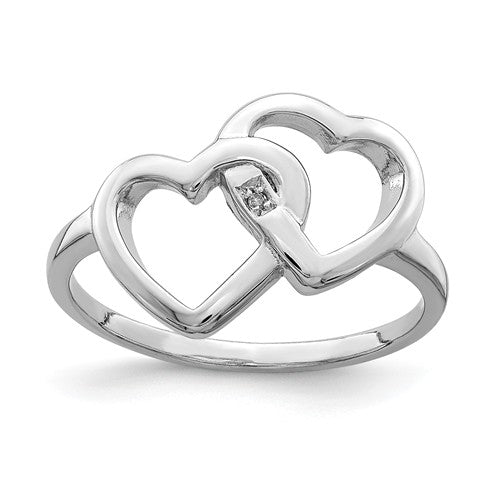 Sterling Silver Intertwined Heart Genuine Diamond Center Ring- Sparkle & Jade-SparkleAndJade.com 