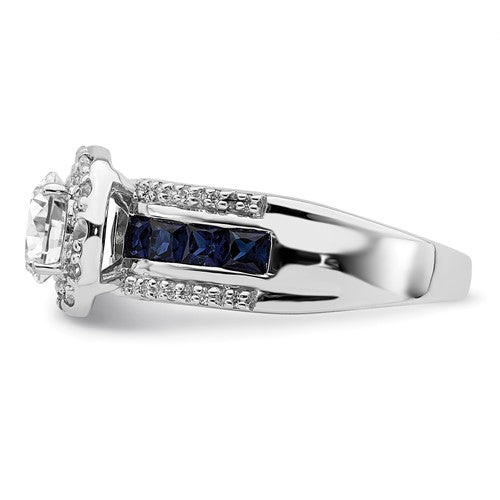 Sterling Silver Lab-Created Blue Sapphire & CZ Halo Ring- Sparkle & Jade-SparkleAndJade.com 