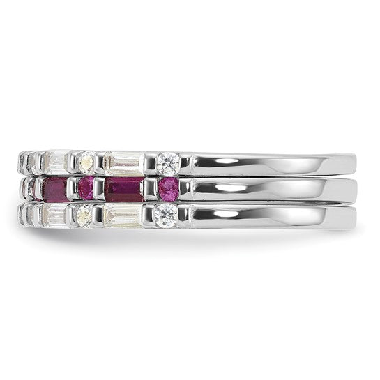 Sterling Silver Lab Created Ruby and CZ 3 Ring Set- Sparkle & Jade-SparkleAndJade.com 